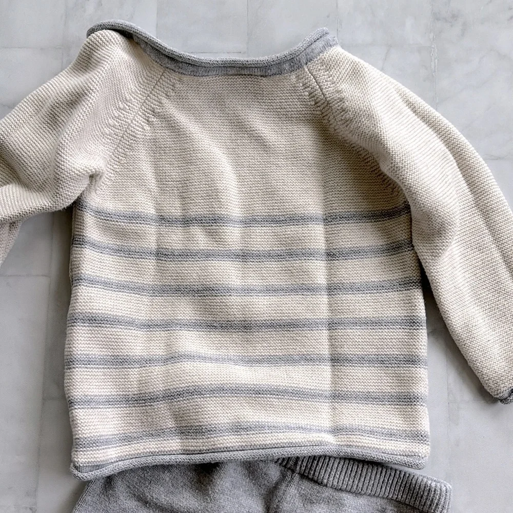 Miniclasix Baby Boy's Two-Piece Cotton Knit Sweater & Pants Set in “Oatmeal”
